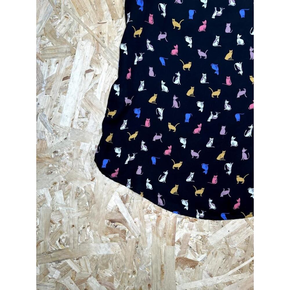 Sweet Rain Cat Print Blouse Womens Large Black Colorful Kitty Pattern Tank Top - Picture 10 of 14